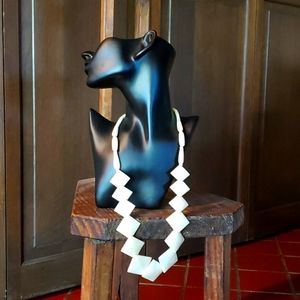 VTG Necklace - Statement Piece with Ivory-Colored Square, Round and Oblong Beads